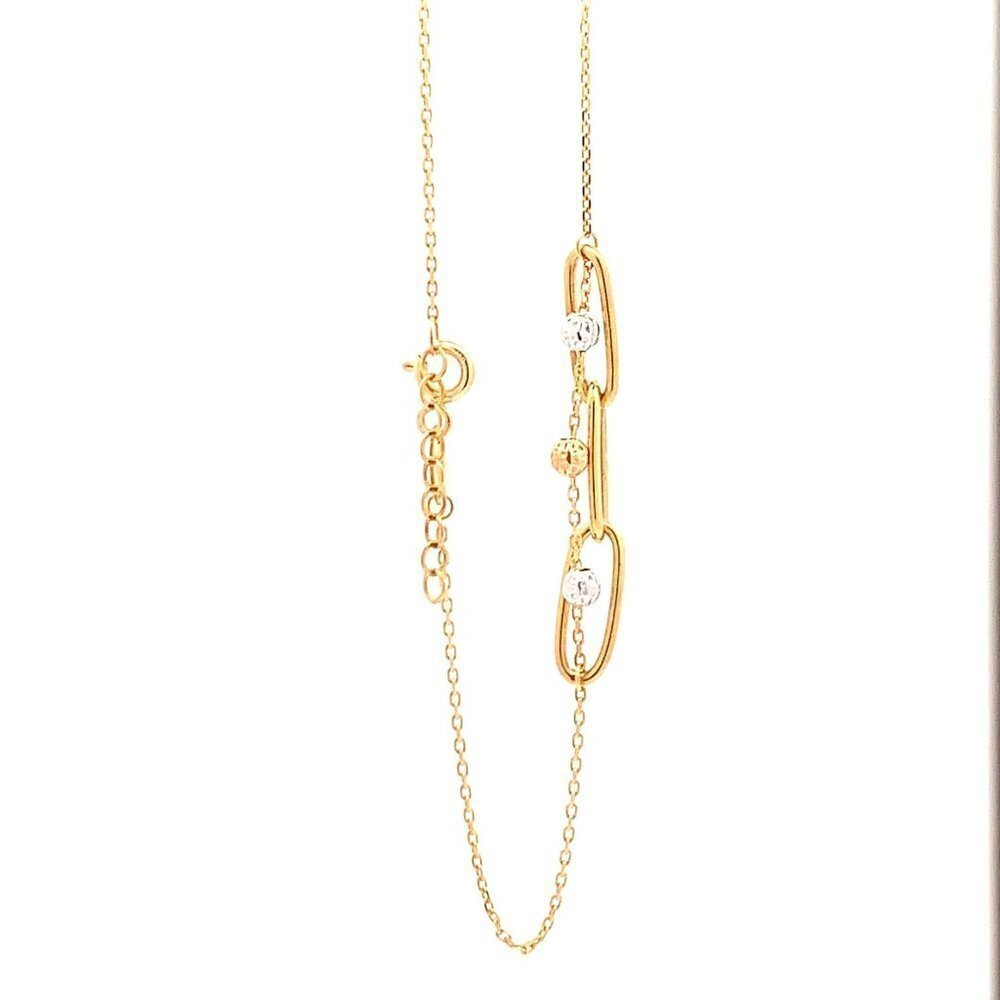 18K Gold Bracelet Cable Chain White Rose Yellow Gold Beads S 6.5 inches 0.5" ext - Picture 1 of 12